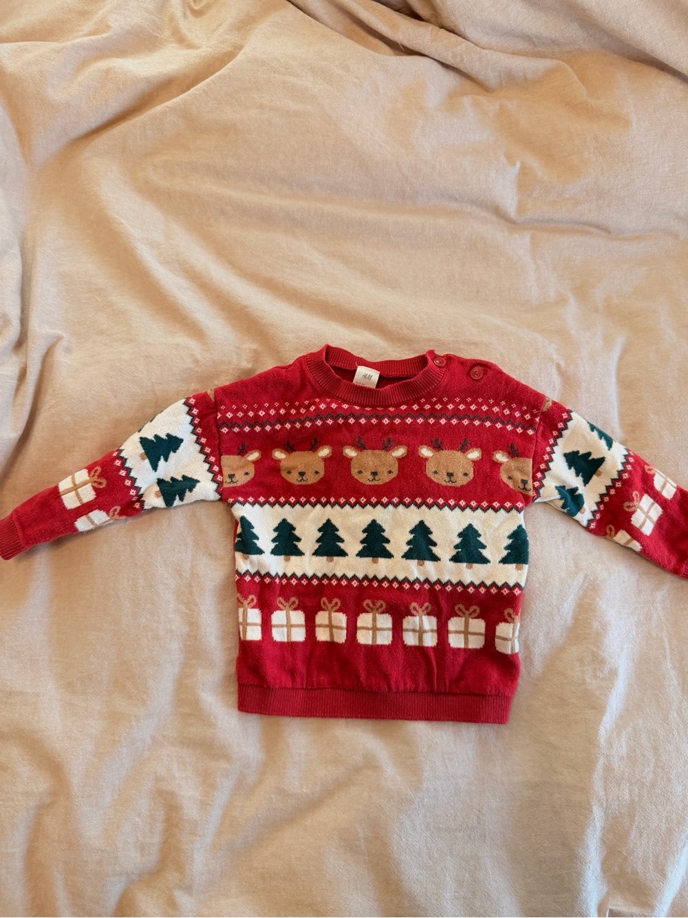 H&M Red Christmas Reindeer Knit Sweater